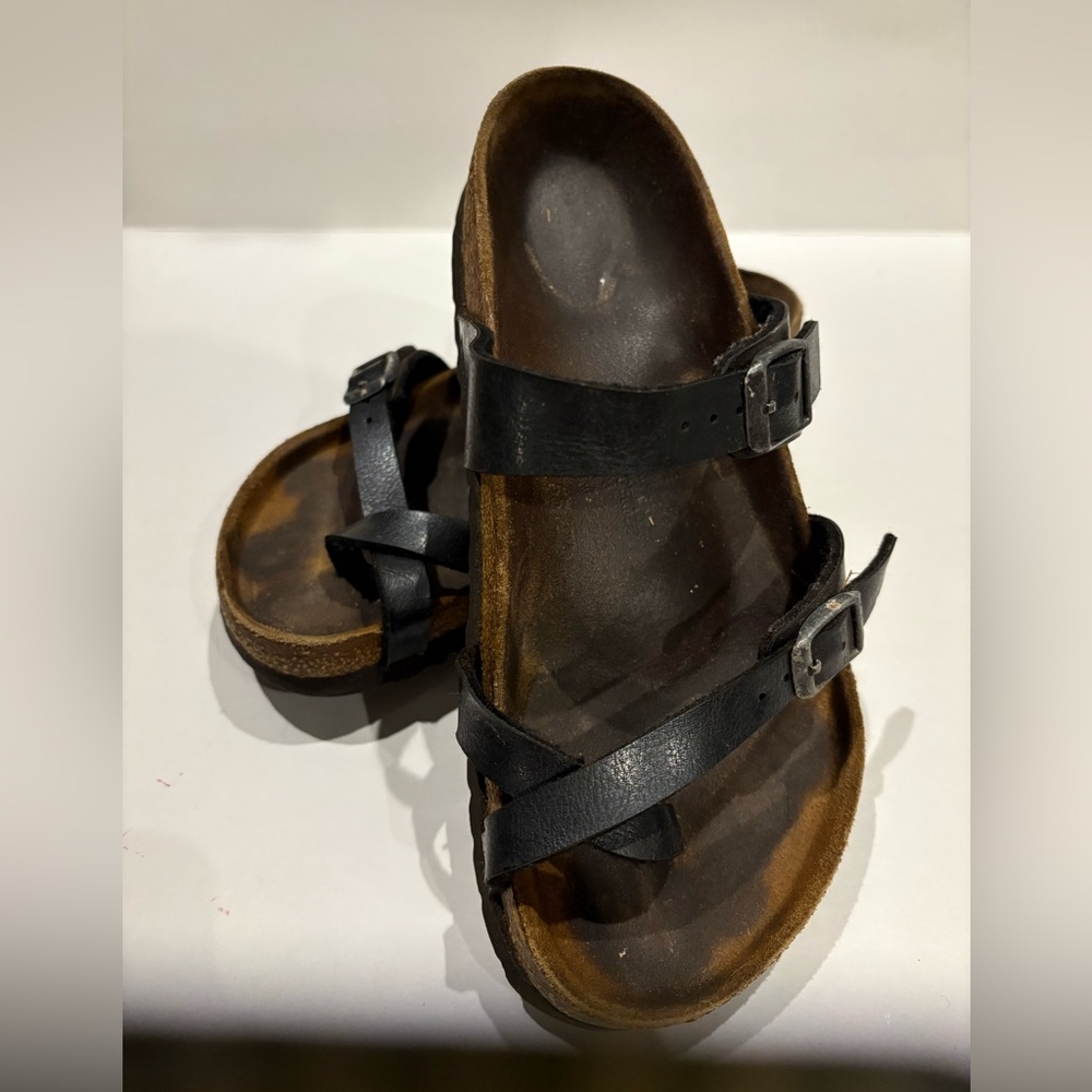 Birkenstock Black Leather slip on sandals size 5.5/36